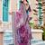 purple white cotton blend saree with floral border print