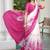 pink white cotton blend saree with floral print