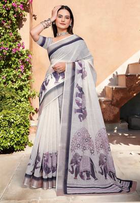 white purple cotton blend saree floral border print 2