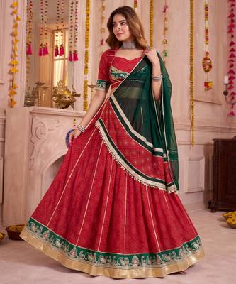 Red Georgette Bandhej Foil Print & Gota Patti Lehenga Choli Set 2