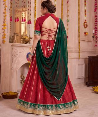 Red Georgette Bandhej Foil Print & Gota Patti Lehenga Choli Set 3