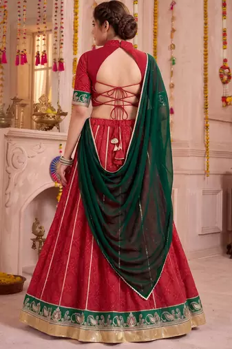 Red Georgette Bandhej Foil Print & Gota Patti Lehenga Choli Set