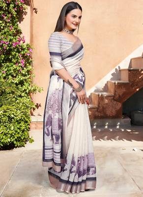 white purple cotton blend saree floral border print 4