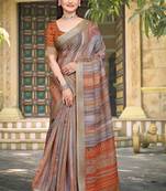 brown orange cotton blend digital print saree (sfcl105)
