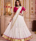 White Lightweight Mirror Work Lehenga Choli with Dupatta