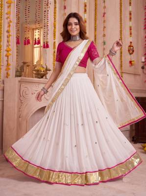 White Lightweight Mirror Work Lehenga Choli with Dupatta 2