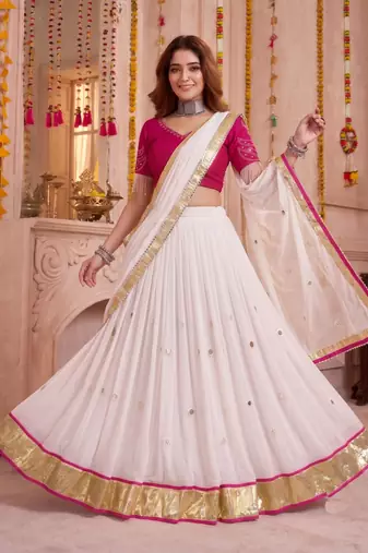 White Lightweight Mirror Work Lehenga Choli with Dupatta