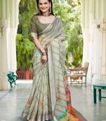 sea green cotton blend digital print saree