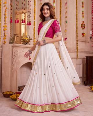 White Lightweight Mirror Work Lehenga Choli with Dupatta 4