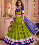 Mehendi Green Cotton Lace Work Lehenga Choli with Dupatta