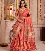 Coral Shimmer Zari Weaving Lehenga Choli with Dupatta