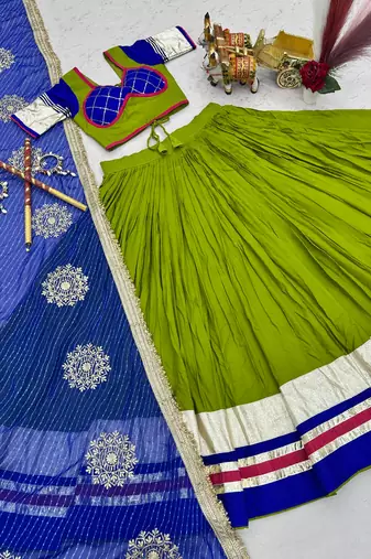Mehendi Green Cotton Lace Work Lehenga Choli with Dupatta