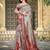 grey red cotton blend saree with floral print