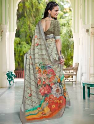 sea green cotton blend digital print saree 5