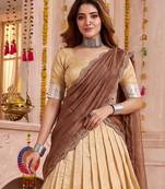 Cream Kanchipuram Zari Weaving Lehenga Choli with Dupatta