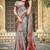 grey red cotton blend saree with floral print