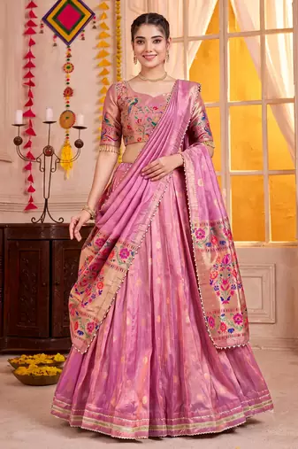 Light Pink Shimmer Zari Weaving Lehenga Choli with Dupatta