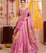 Light Pink Shimmer Zari Weaving Lehenga Choli with Dupatta