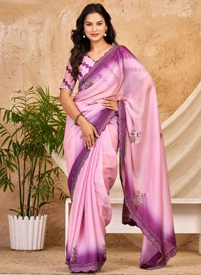 purple pink chocolate silk blend saree embellished border work (sfsrsk1010) 2