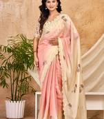 peach cream chocolate silk blend saree with embellished border (sfsrsk1009)