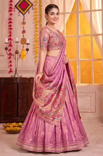Light Pink Shimmer Zari Weaving Lehenga Choli with Dupatta