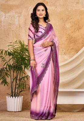 purple pink chocolate silk blend saree embellished border work (sfsrsk1010) 3