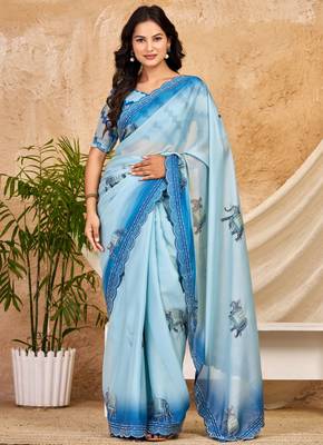 sky blue chocolate silk blend saree embellished border work (sfsrsk1008) 1