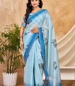 sky blue chocolate silk blend saree embellished border work (sfsrsk1008)