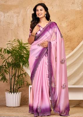 purple pink chocolate silk blend saree embellished border work (sfsrsk1010) 4