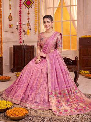 Light Pink Shimmer Zari Weaving Lehenga Choli with Dupatta 3