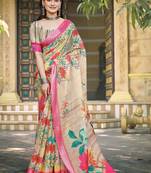 beige cotton blend digital print saree