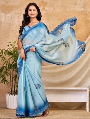 sky blue chocolate silk blend saree embellished border work (sfsrsk1008) 2