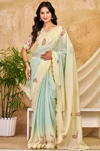 mint green chocolate silk blend saree embellished border work (sfsrsk1007)