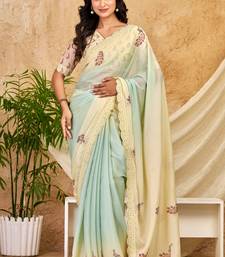 mint green chocolate silk blend saree embellished border work (sfsrsk1007)
