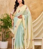 mint green chocolate silk blend saree embellished border work (sfsrsk1007)