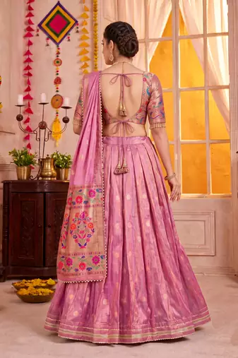 Light Pink Shimmer Zari Weaving Lehenga Choli with Dupatta
