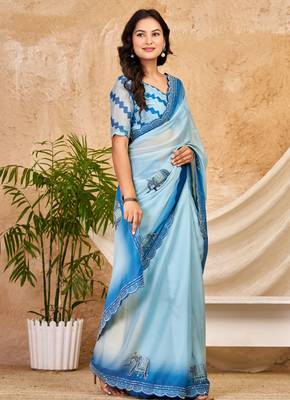 sky blue chocolate silk blend saree embellished border work (sfsrsk1008) 3