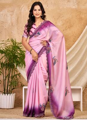 purple pink chocolate silk blend saree with embellished border (sfsrsk1006) 1