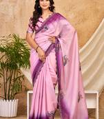 purple pink chocolate silk blend saree with embellished border (sfsrsk1006)
