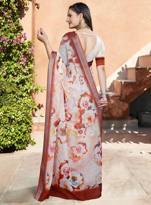 white multicolor cotton blend saree with floral print 5