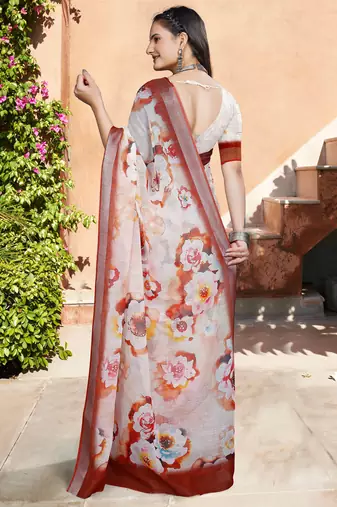 white multicolor cotton blend saree with floral print