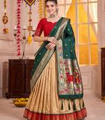 Cream Kanchipuram Silk Zari & Lace Lehenga Choli with Dupatta