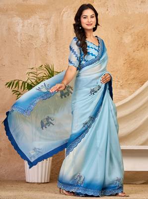 sky blue chocolate silk blend saree embellished border work (sfsrsk1008) 4