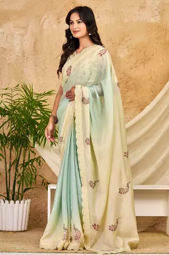 mint green chocolate silk blend saree embellished border work (sfsrsk1007)