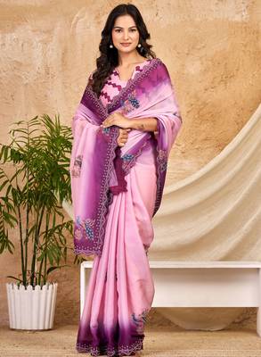 purple pink chocolate silk blend saree with embellished border (sfsrsk1006) 2