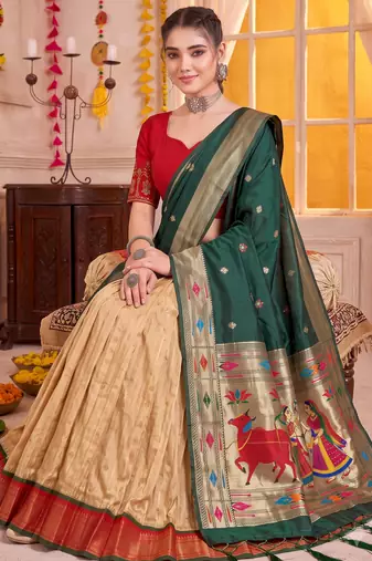Cream Kanchipuram Silk Zari & Lace Lehenga Choli with Dupatta