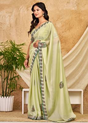 pista green chocolate silk blend saree embellished border work (sfsrsk1005) 1