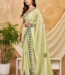pista green chocolate silk blend saree embellished border work (sfsrsk1005)