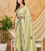 pista green chocolate silk blend saree embellished border work (sfsrsk1005)
