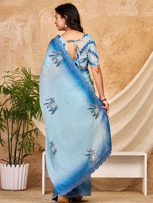 sky blue chocolate silk blend saree embellished border work (sfsrsk1008) 5